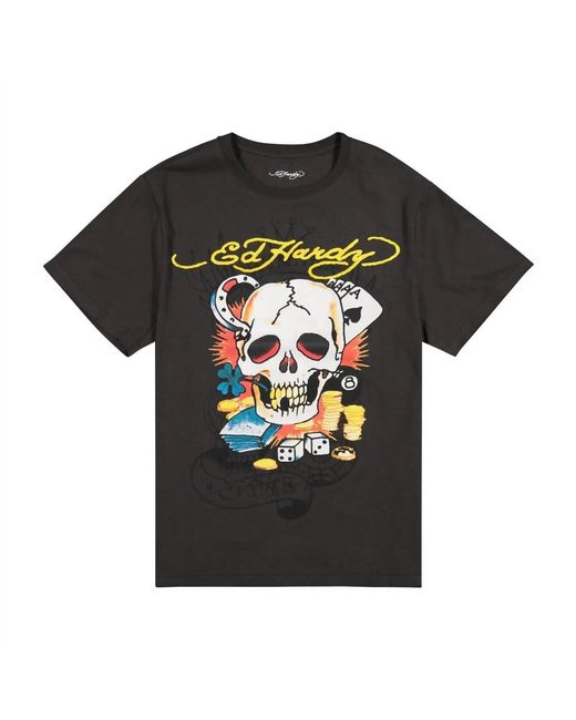 Ed Hardy Black Ace Skull Throwback Graphic Tee for men