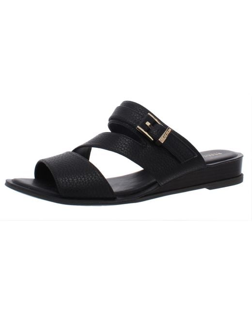 Kenneth Cole Black Jessie Asymmetrical Faux Leather Flat Slide Sandals