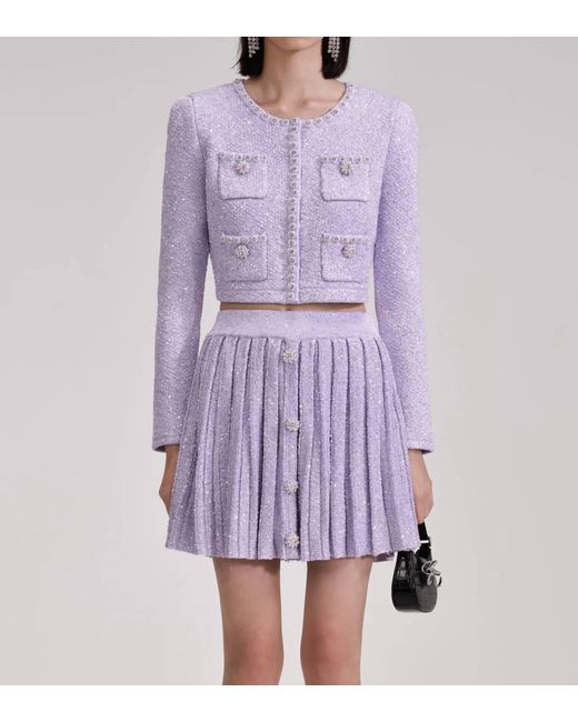 Self-Portrait Purple Sequin Pleated Knit Skirt