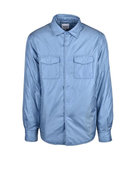 Aspesi Blue Light Padded Snap Button Polyamide Shirt for men