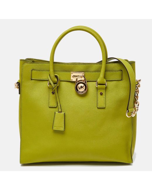 MICHAEL Michael Kors Green Leather Large Hamilton North South Tote With Wallet