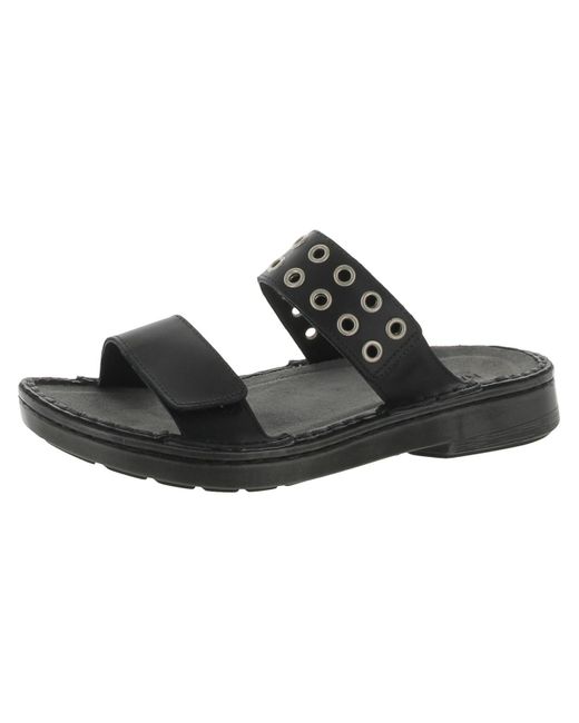 Naot Black Alameda Leather Slip On Slide Sandals