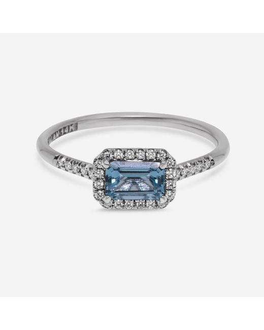 Suzanne Kalan Blue 14k White Gold Diamond And Topaz Ring Sz 6.5 Pr530-wgbt