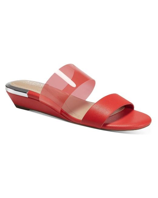 Alfani Red Tilley Leather Slip On Wedge Sandals