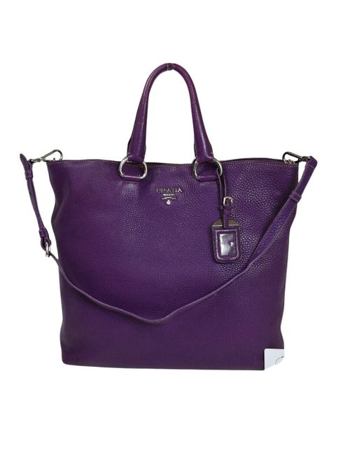 Prada Purple Vitello Leather Tote Bag (pre-owned)