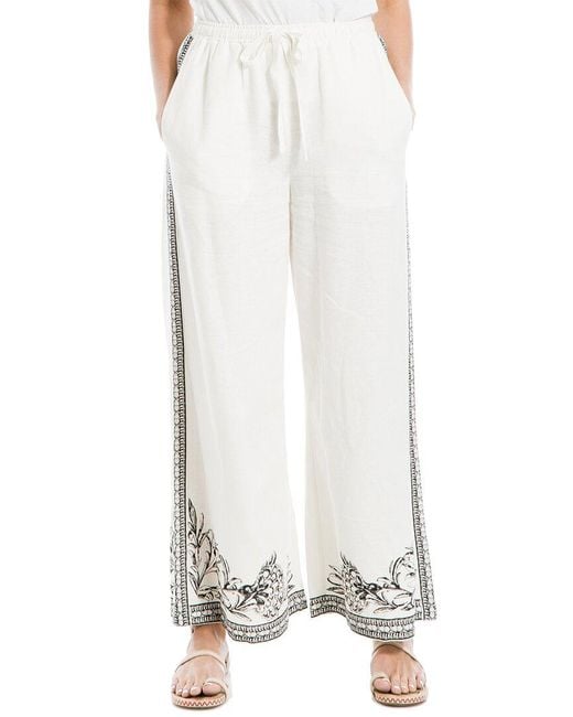 Max Studio White Linen-Blend Long Pant