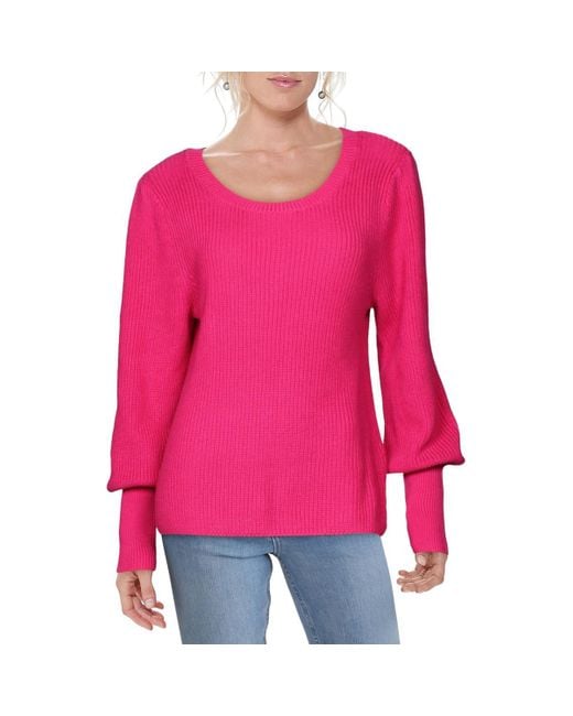 525 America Pink Cotton Bishop Sleeves Crewneck Sweater