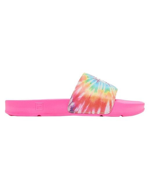 Fila Pink Drifter Tie Dye Faux Leather Footbed Slide Sandals