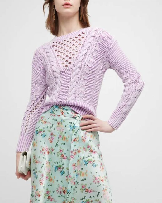 Veronica Beard Purple Eleanor Cable-knit Pullover