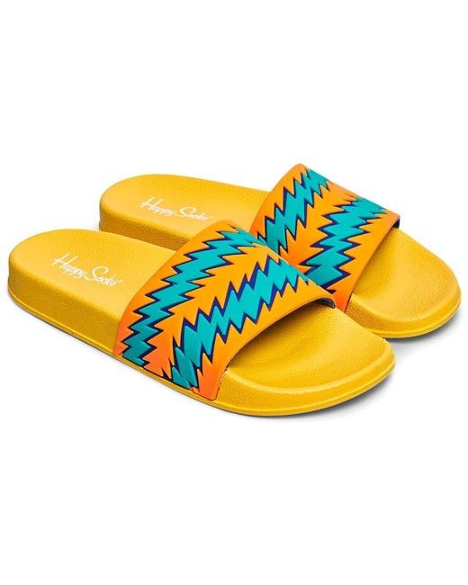 Happy Socks Yellow Rock N Roll Stripe Slider Sandal for men