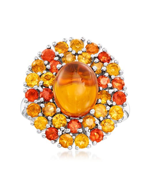 Ross-Simons Orange Amber Ring With And Citrine