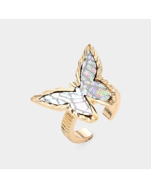 Fashnzfab Metallic Patterned Butterfly Ring