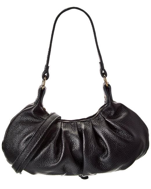 Italian Leather Black Top Handle Shoulder Bag
