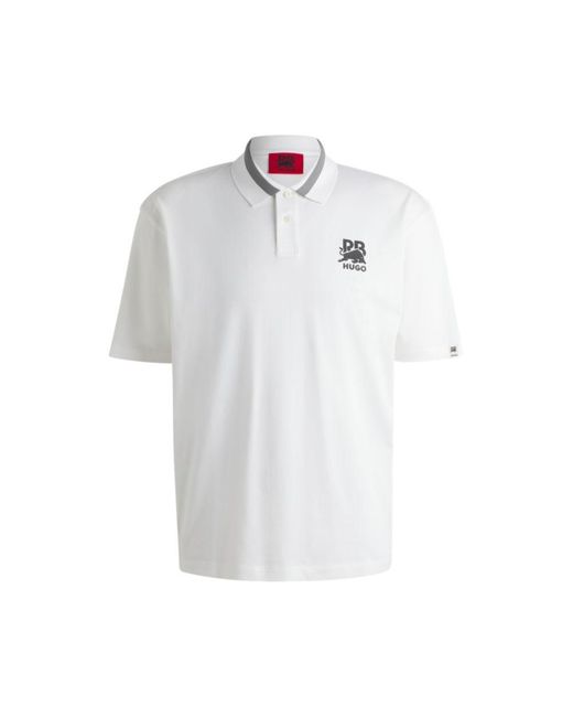 HUGO White X Rb Stretch-Cotton Polo Shirt With Carbon Stealth Logo for men