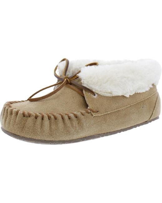 Minnetonka Gray Cabin Bootie Bow Faux Fur Lined Moccasins