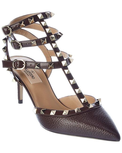 valentino rockstud caged 65 leather ankle strap pump
