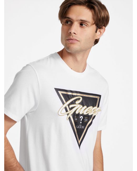 Guess Factory White Eco Teague Triangle Logo Tee for men