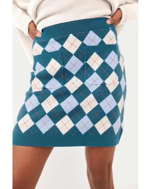 Free People Blue Argyle Viola Sweater Mini Skirt