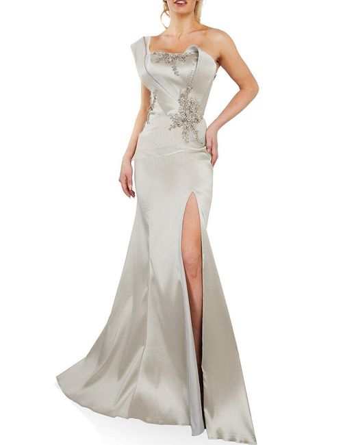 Terani White 3d Shoulder Lace Dress