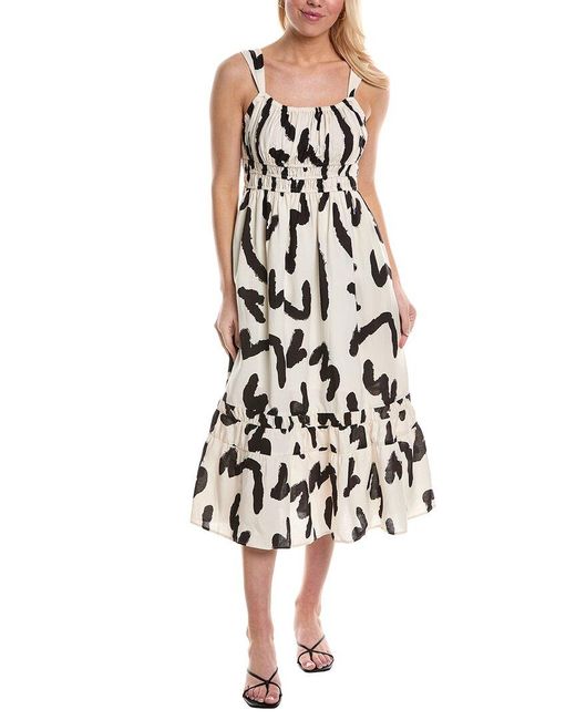 CROSBY BY MOLLIE BURCH White Whitner Linen-blend Midi Dress