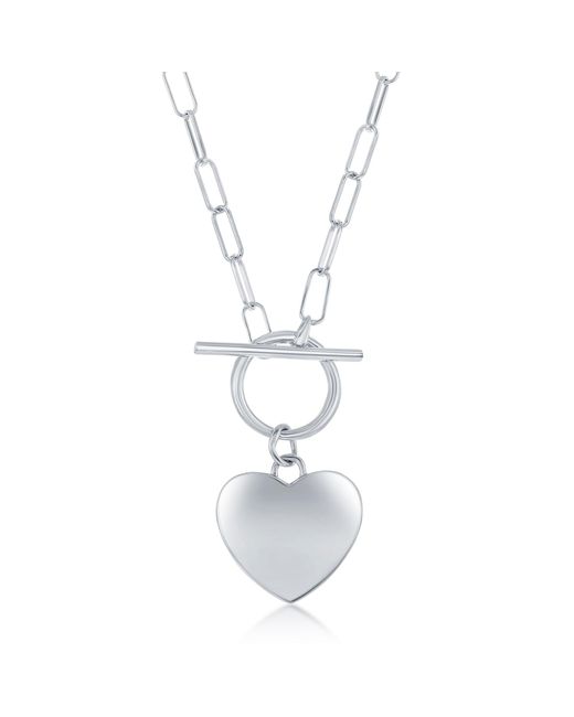 Simona White Sterling Shiny Heart Paperclip Chain toggle Necklace