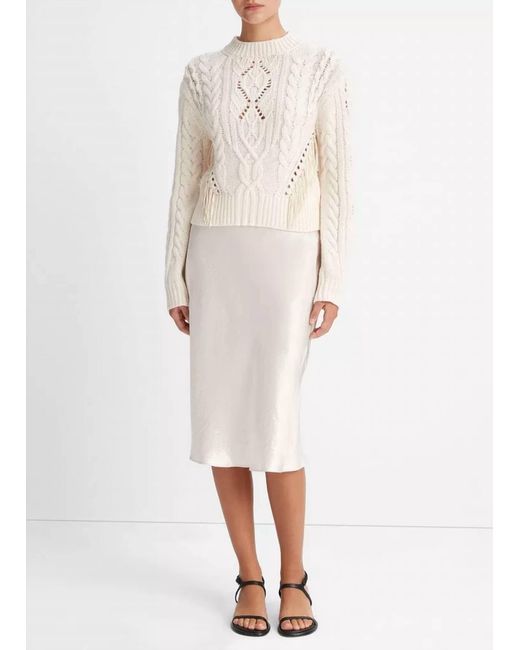 Vince White Fringe Cable Sweater