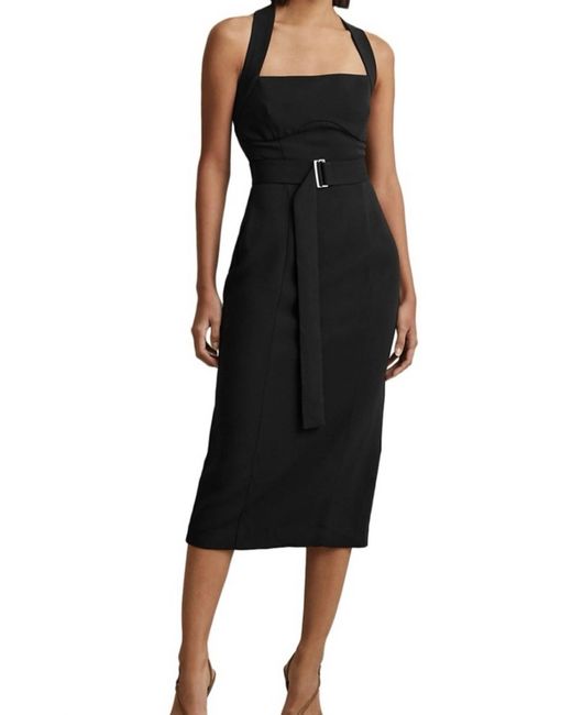 Reiss Women's Black Nylah Cross Back Bodycon Midi Dress