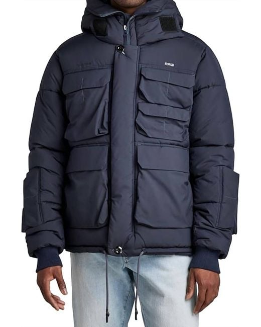 G-Star Blue Hooded Puffer Jacket for men