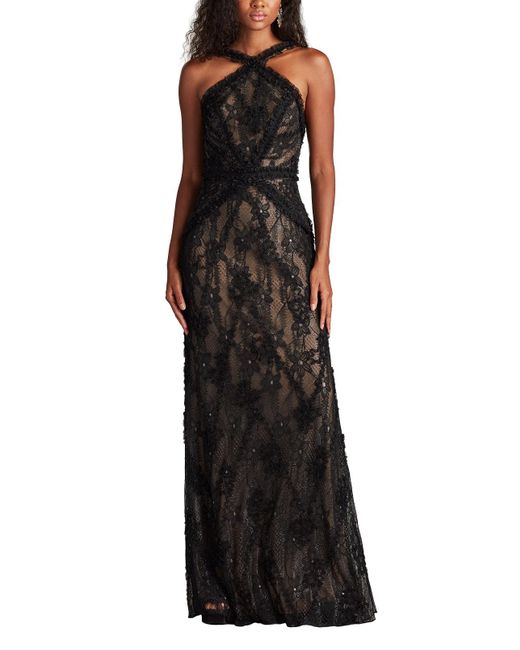 Tadashi Shoji Black Kaiti Embroidered Halter Gown