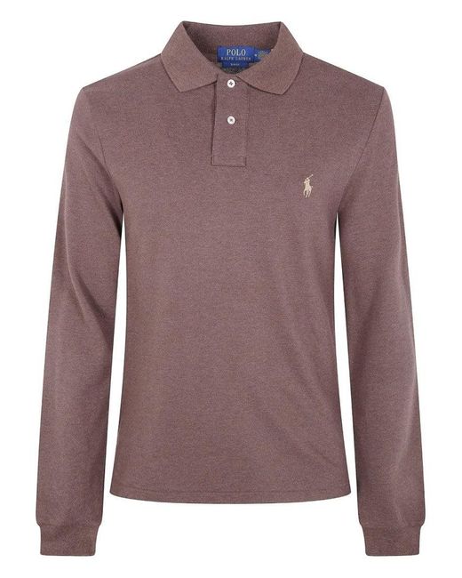 Polo Ralph Lauren Purple Textured Knit Long-Sleeve Polo With Classic Collar for men