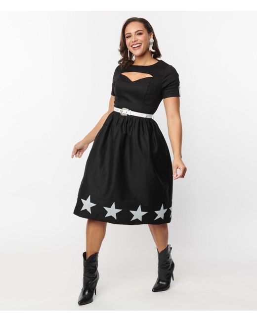 Unique Vintage Black & White Star Cut Out Dress