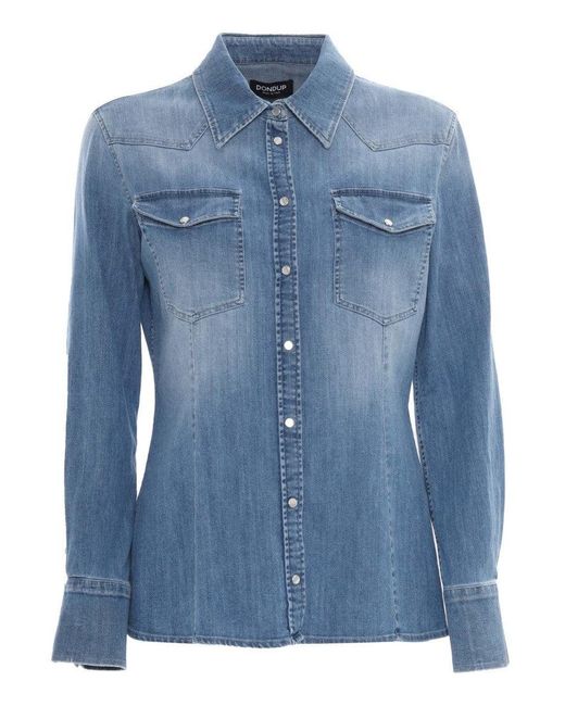 Dondup Blue Fitted Denim Shirt With Classic Design