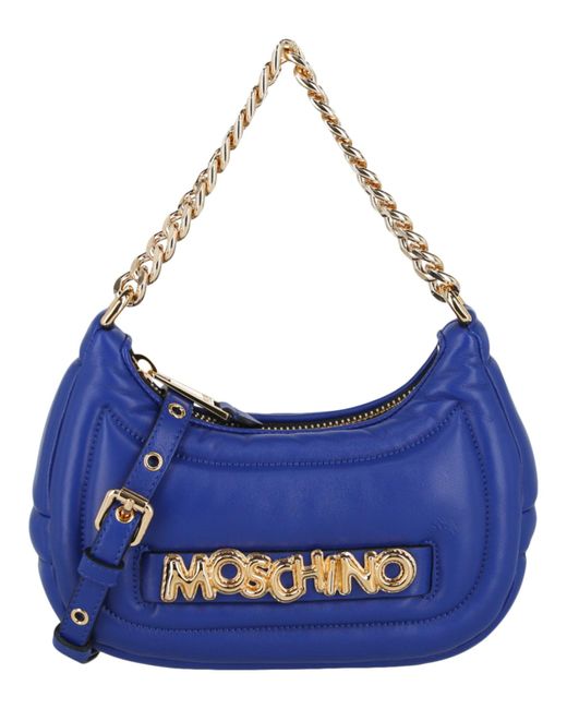 Moschino Blue Balloon Lettering Crescent Bag