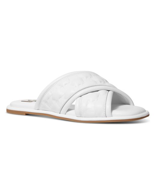 MICHAEL Michael Kors White Gideon Faux Leather Criss-cross Front Slide Sandals