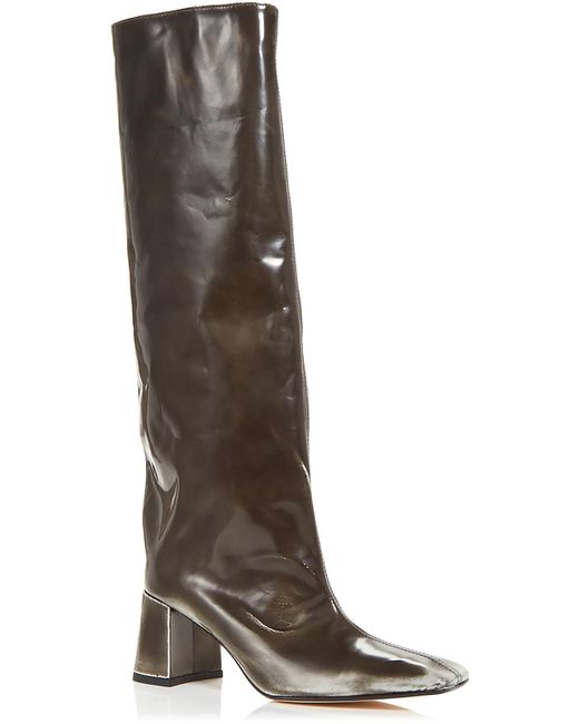 Miista Brown Finola Slip On Square Toe Knee-high Boots