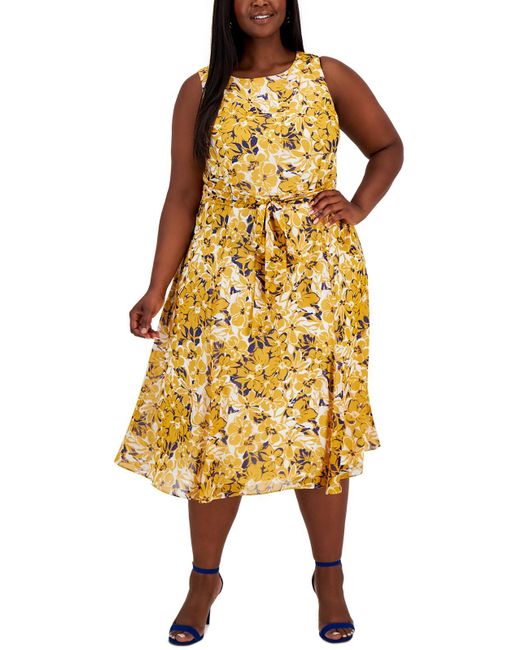 Kasper Yellow Plus Floral Long Maxi Dress