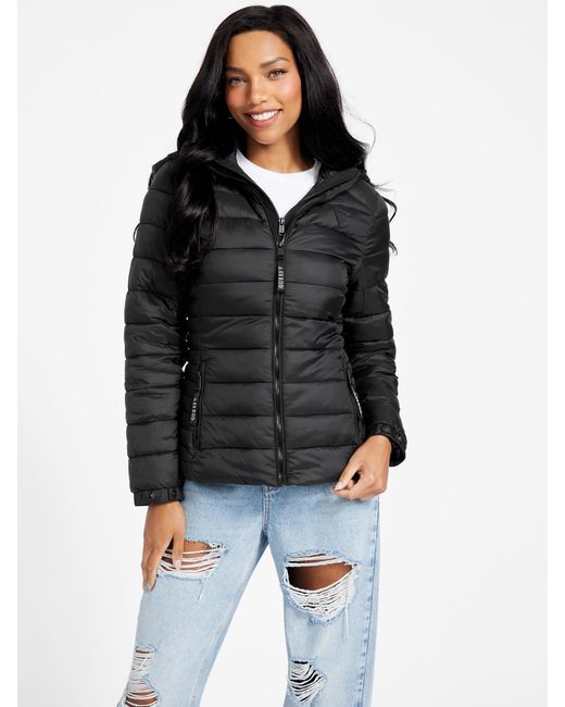 Guess Factory Morison Hooded Puffer Jacket in Black Lyst