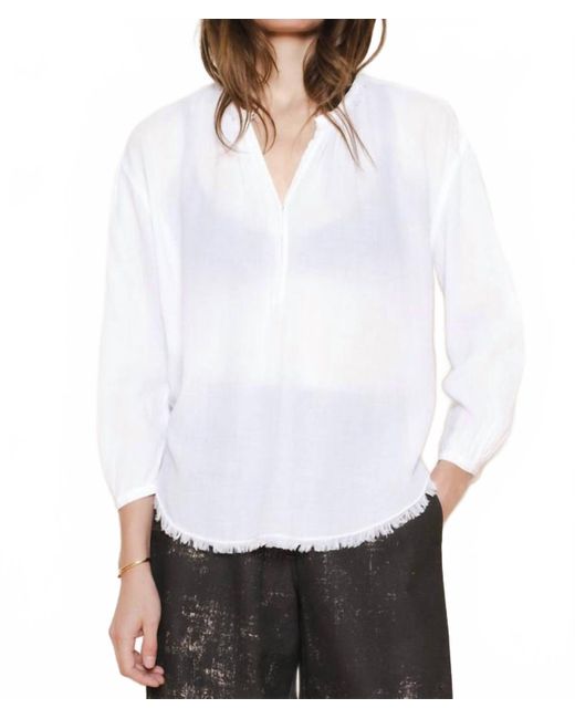 Raquel Allegra White Poet Balloon Sleeve Blouse