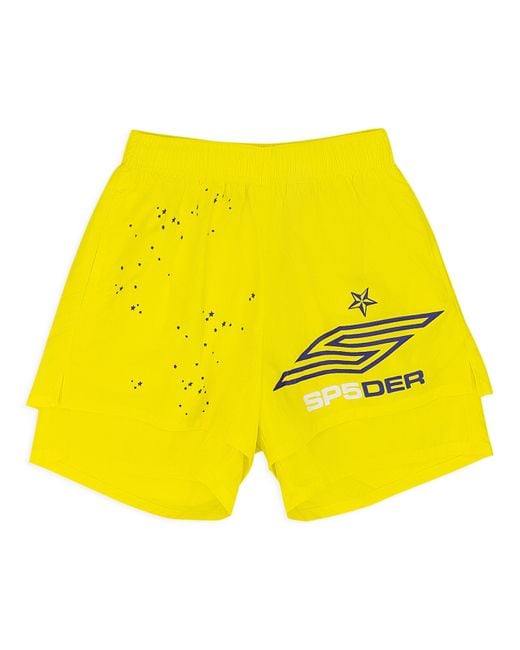 Sp5der Yellow Pro Double Layer Shorts for men