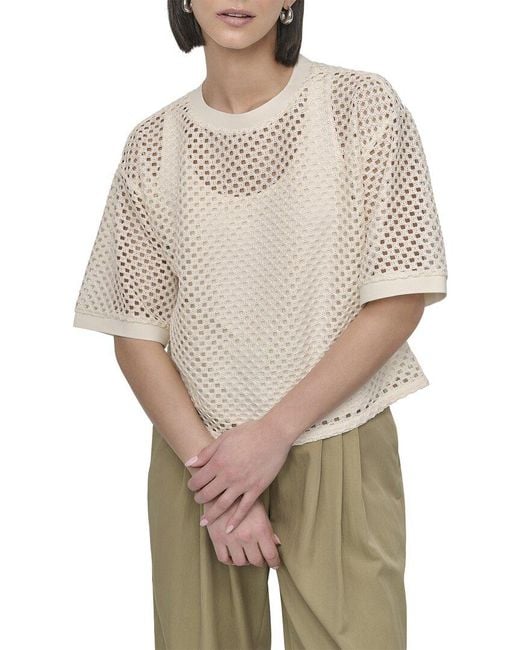 DKNY Natural Crochet Knit Top