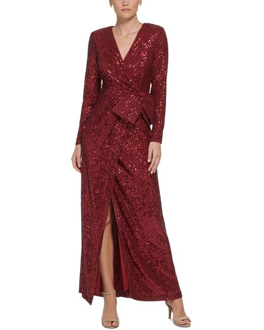 Eliza J Red Sequined Bow Evening Dress