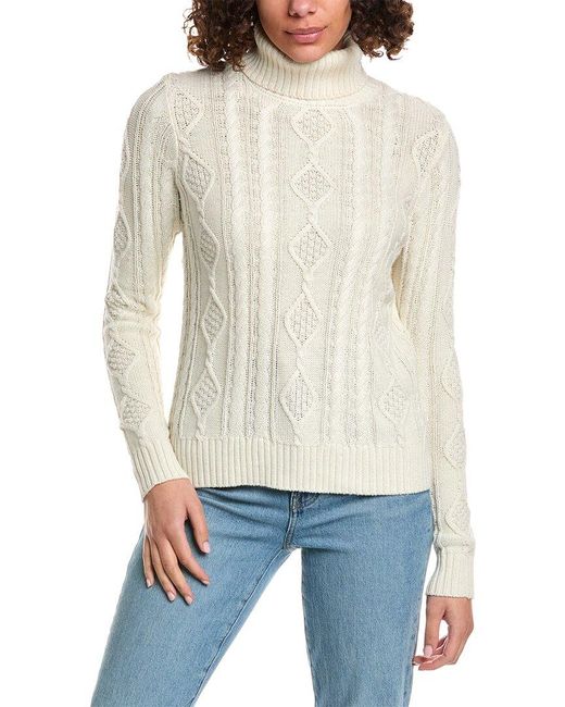 Minnie Rose White Ombre Cable Turtleneck Sweater