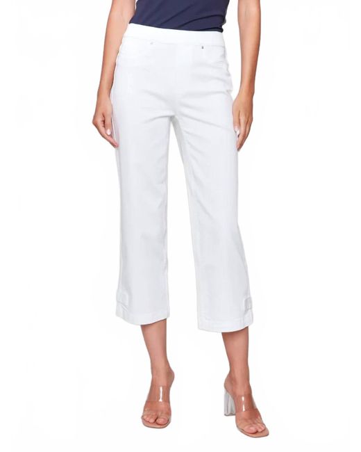 Charlie b White Cropped Pull-On Twill Pants With Hem Tab