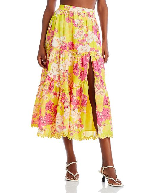 Hemant & Nandita Yellow Side Slit Long A-line Skirt