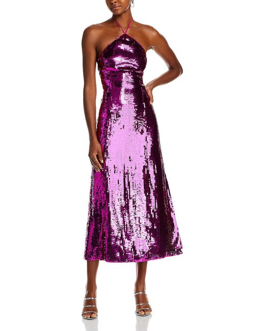 Cult Gaia Purple Tasmina Sequined Halter Midi Dress