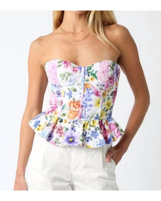 Olivaceous Women's Blue Fiora Floral Corset Peplum Top