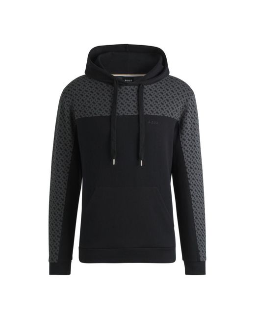 Boss Black Hoodie With Monogram Pattern for men