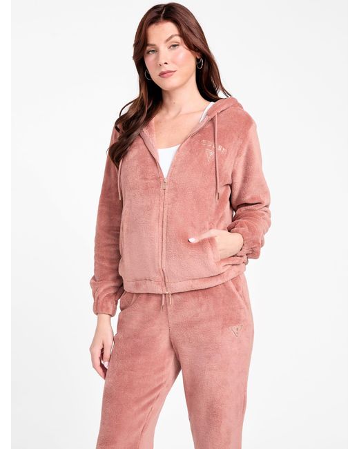 Guess Lolly Sherpa Zip Hoodie in Pink | Lyst