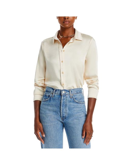 7 For All Mankind White Collar Satin Button-Down Top