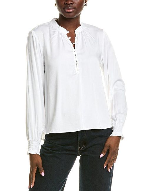 Bella Dahl White Half Placket Button-Up Pullover